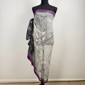 Women's Long Sheer Floral Botanical Wrap Scarf Sarong Resort Beachy Layering